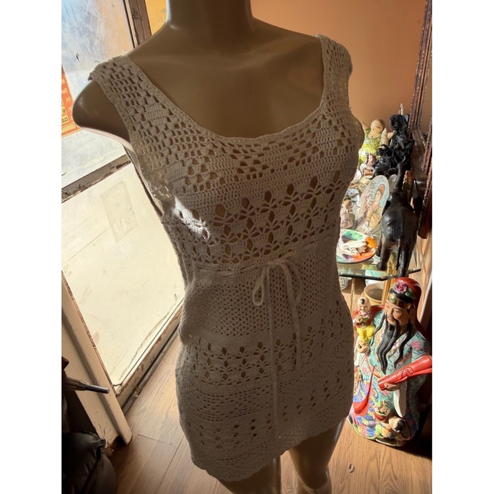 Handmade White Crochet Tank Dress